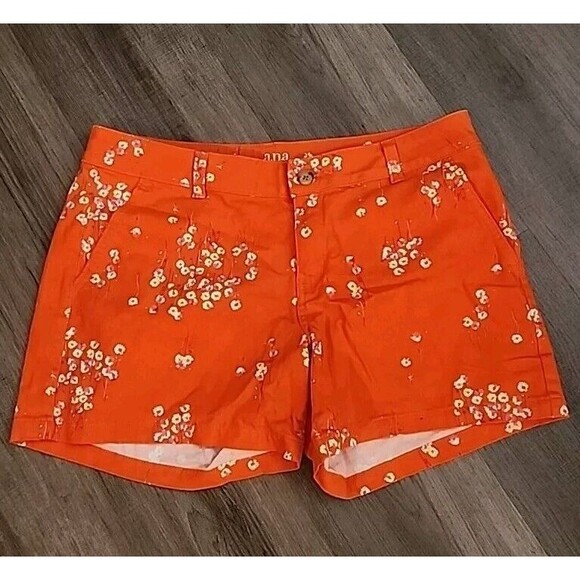 a.n.a Pants - a.n.a A New Approach Twill Shorts Womens 10 Orange Floral Mid Rise Beachy